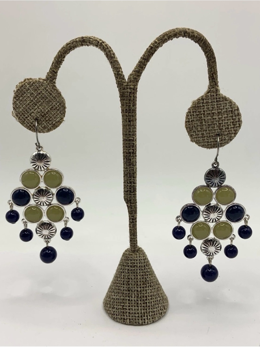 Olive Green and Navy Drop Cluster Earrings - Women Jewelry